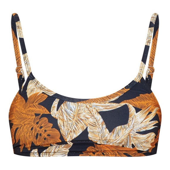 Pretty Little Thing Black Palm Leaf Print Scoop Neck Bikini Top NWT Size 2 XS - Picture 1 of 8